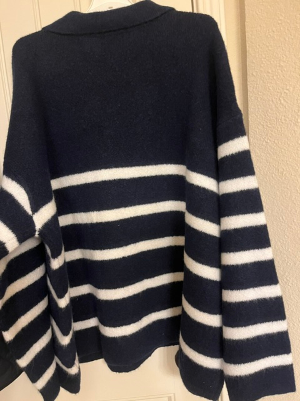 A New Day Striped Collared Sweater Navy White 1X - Picture 2 of 4